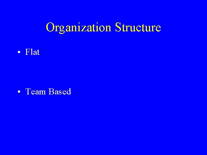 Organization Structure • Flat • Team Based 