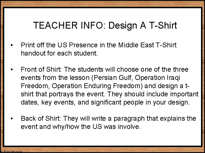 TEACHER INFO: Design A T-Shirt • Print off the US Presence in the Middle