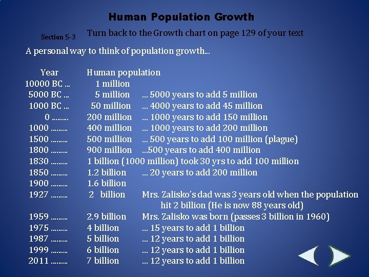 Human Population Growth Section 5 -3 Turn back to the Growth chart on page