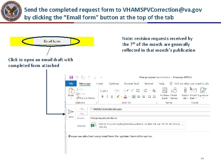 Send the completed request form to VHAMSPVCorrection@va. gov by clicking the “Email form” button Send the completed request form to VHAMSPVCorrection@va. gov by clicking the “Email form” button