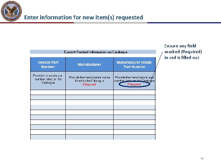 Enter information for new item(s) requested Ensure any field marked (Required) in red is Enter information for new item(s) requested Ensure any field marked (Required) in red is