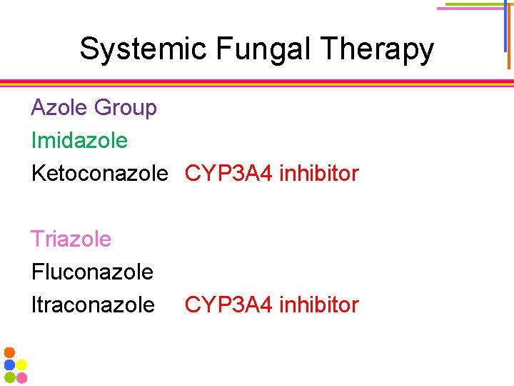 Systemic Fungal Therapy Azole Group Imidazole Ketoconazole CYP 3 A 4 inhibitor Triazole Fluconazole