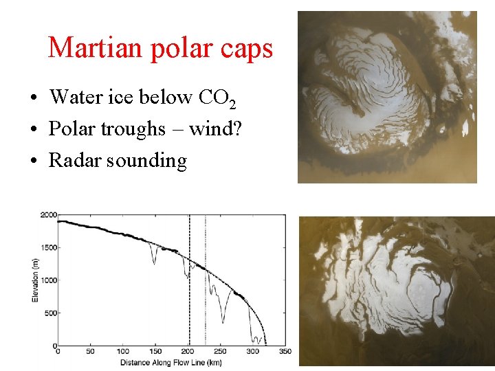 Martian polar caps • Water ice below CO 2 • Polar troughs – wind?