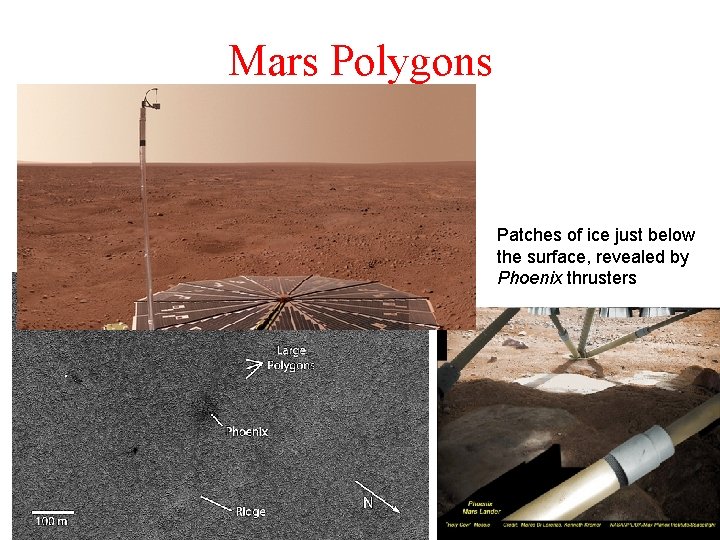 Mars Polygons Patches of ice just below the surface, revealed by Phoenix thrusters 