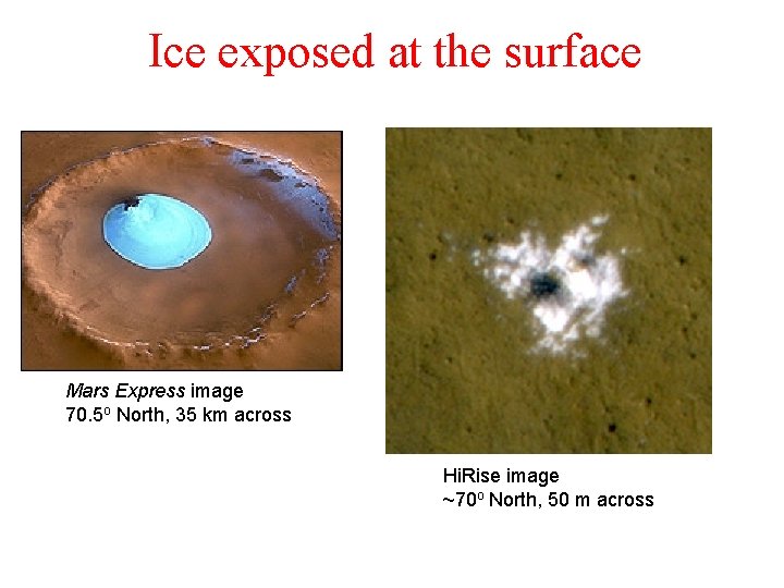 Ice exposed at the surface Mars Express image 70. 5 o North, 35 km