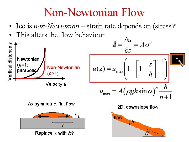 Non-Newtonian Flow Vertical distance z • Ice is non-Newtonian – strain rate depends on