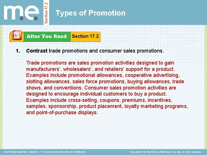 Section 17. 2 Types of Promotion Section 17. 2 1. Contrast trade promotions and