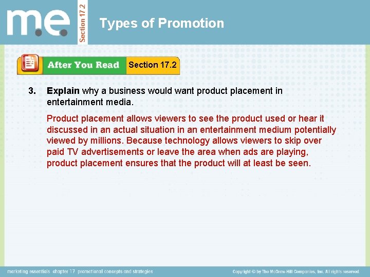 Section 17. 2 Types of Promotion Section 17. 2 3. Explain why a business