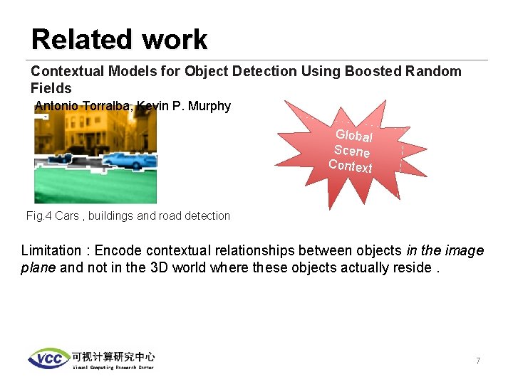 Related work Contextual Models for Object Detection Using Boosted Random Fields Antonio Torralba, Kevin