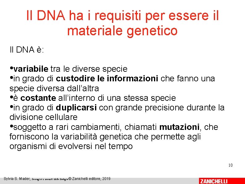 Il DNA ha i requisiti per essere il materiale genetico Il DNA è: • Il DNA ha i requisiti per essere il materiale genetico Il DNA è: •