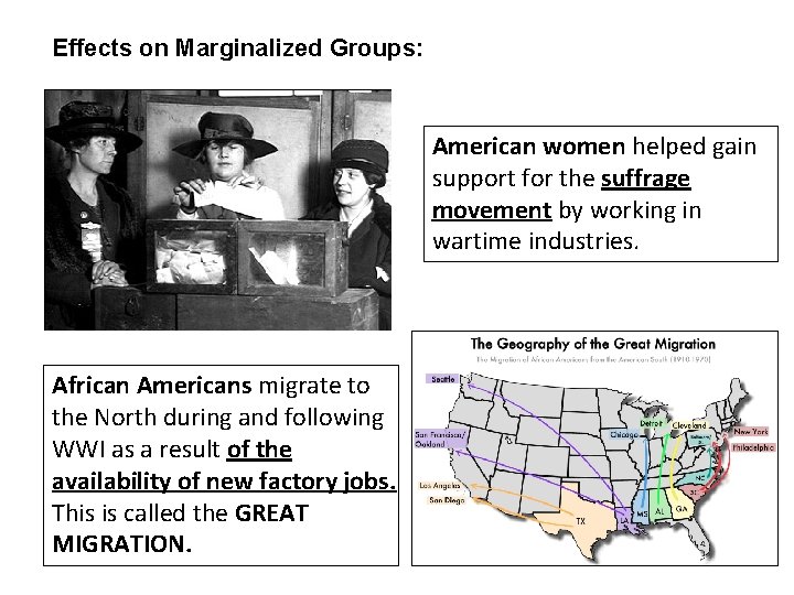 Effects on Marginalized Groups: American women helped gain support for the suffrage movement by