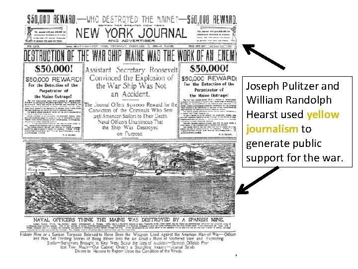 Joseph Pulitzer and William Randolph Hearst used yellow journalism to generate public support for