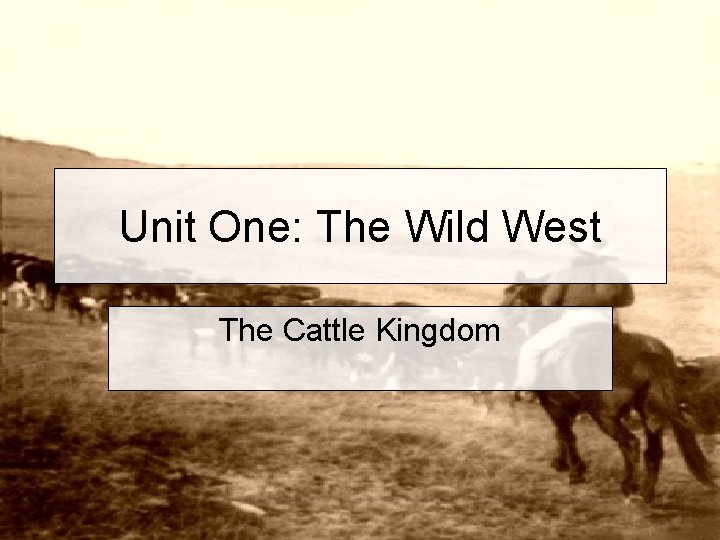 Unit One: The Wild West The Cattle Kingdom 