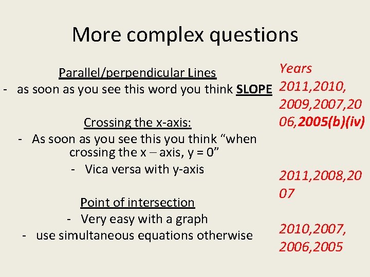 More complex questions Years Parallel/perpendicular Lines - as soon as you see this word