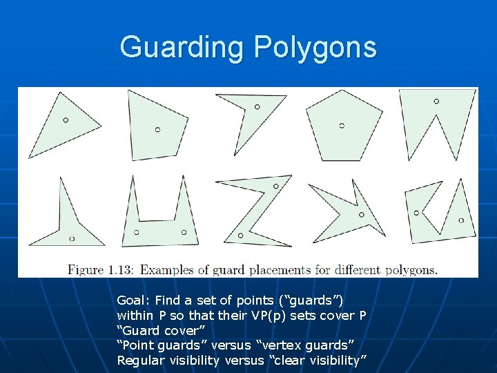 Guarding Polygons Goal: Find a set of points (“guards”) within P so that their