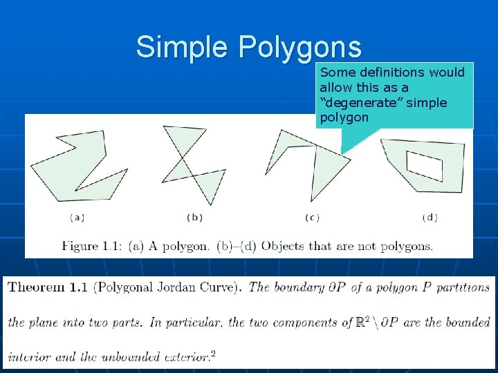 Simple Polygons Some definitions would allow this as a “degenerate” simple polygon 