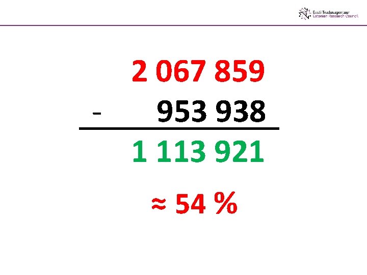  2 067 859 - 953 938 1 113 921 ≈ 54 % 
