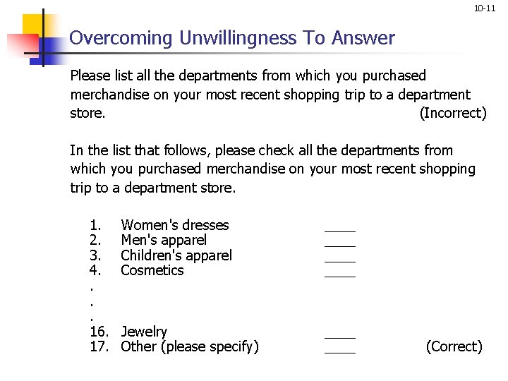 10 -11 Overcoming Unwillingness To Answer Please list all the departments from which you