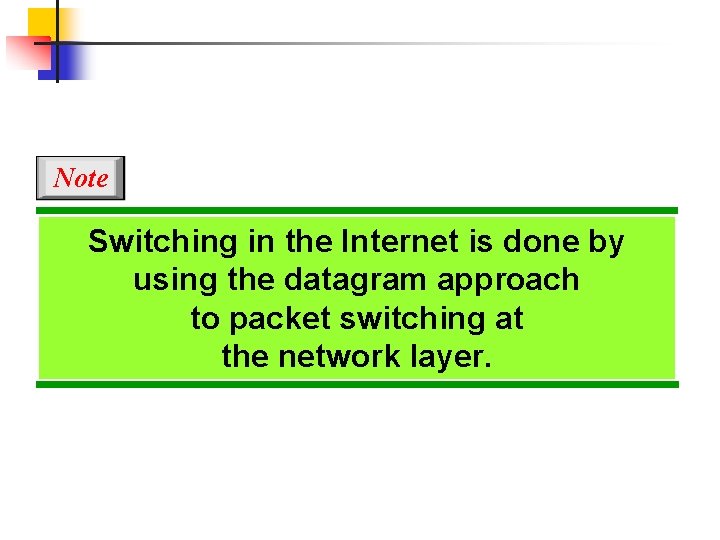 Note Switching in the Internet is done by using the datagram approach to packet