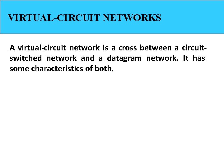 VIRTUAL-CIRCUIT NETWORKS A virtual-circuit network is a cross between a circuitswitched network and a