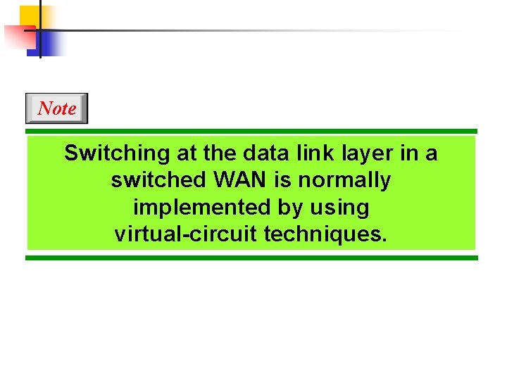 Note Switching at the data link layer in a switched WAN is normally implemented