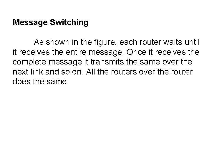 Message Switching As shown in the figure, each router waits until it receives the