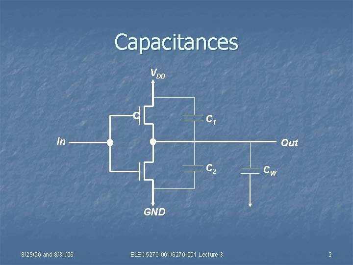 Capacitances VDD C 1 In Out C 2 CW GND 8/29/06 and 8/31/06 ELEC