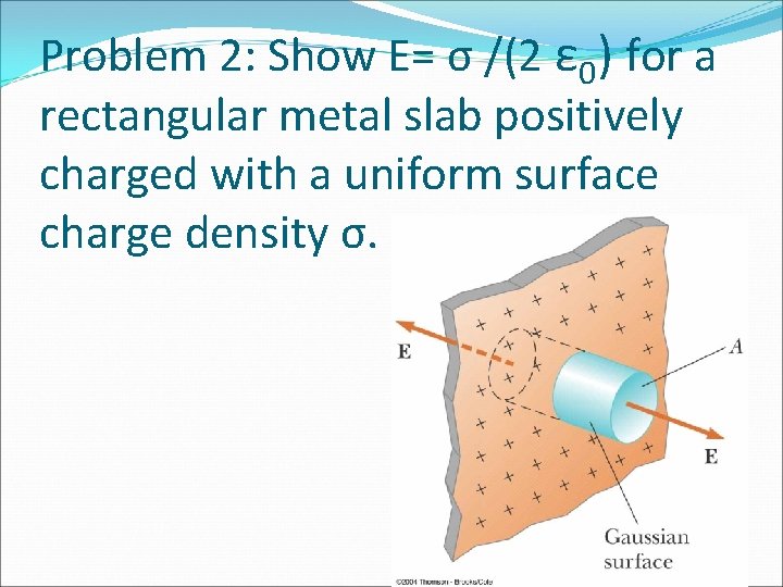 Problem 2: Show E= σ /(2 ε 0) for a rectangular metal slab positively