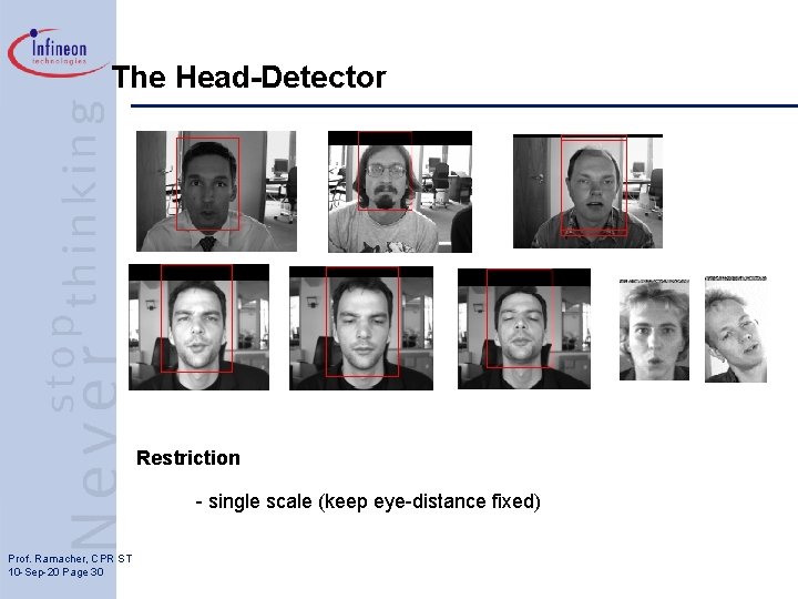 The Head-Detector Restriction - single scale (keep eye-distance fixed) Prof. Ramacher, CPR ST 10