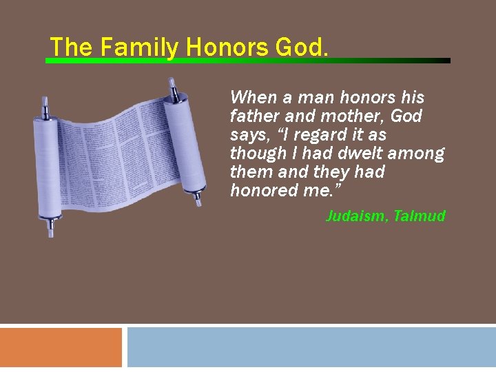 The Family Honors God. When a man honors his father and mother, God says,