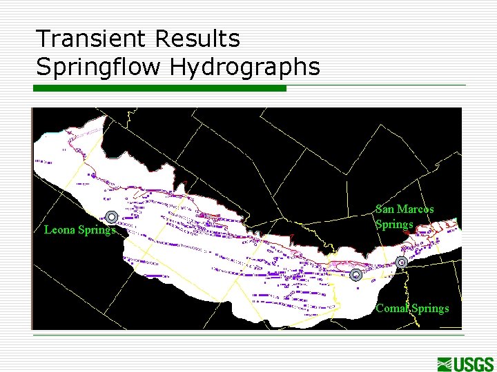 Transient Results Springflow Hydrographs Leona Springs San Marcos Springs Comal Springs 