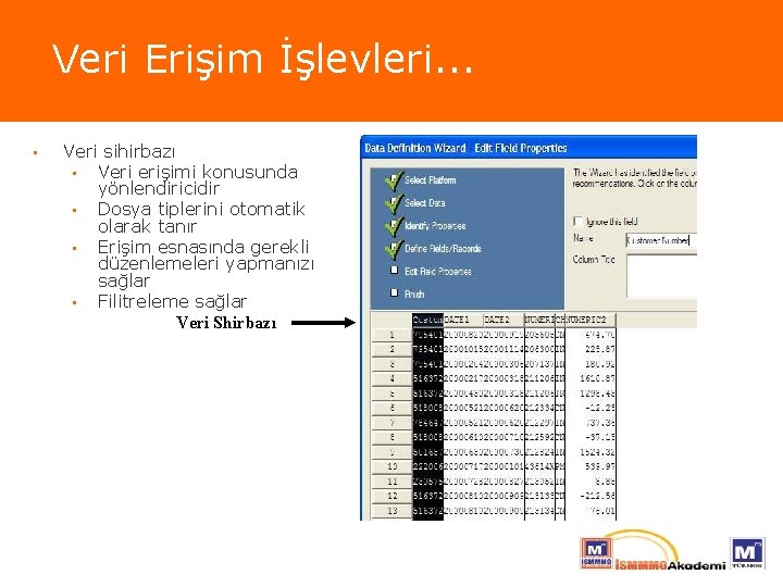 Veri Erişim İşlevleri. . . • Veri sihirbazı • Veri erişimi konusunda yönlendiricidir •