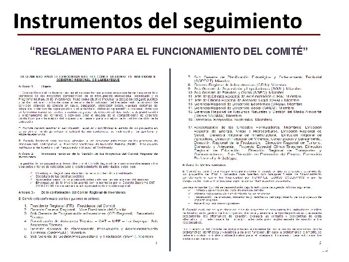 Instrumentos del seguimiento “REGLAMENTO PARA EL FUNCIONAMIENTO DEL COMITÉ” 36 