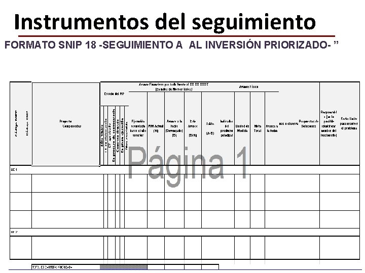 Instrumentos del seguimiento FORMATO SNIP 18 -SEGUIMIENTO A AL INVERSIÓN PRIORIZADO- ” 38 