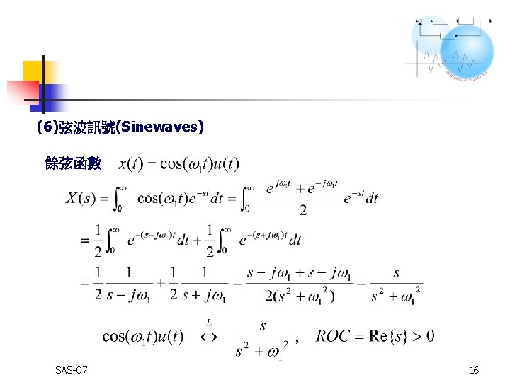 (6)弦波訊號(Sinewaves) 餘弦函數 SAS-07 16 