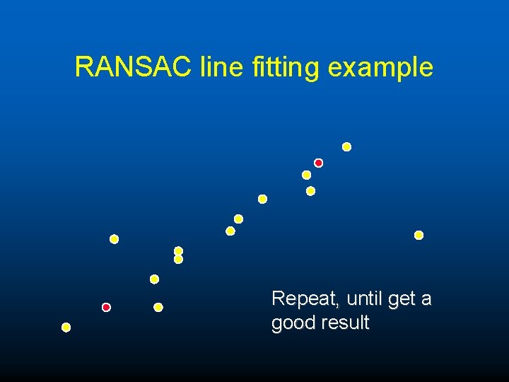 RANSAC line fitting example Repeat, until get a good result 