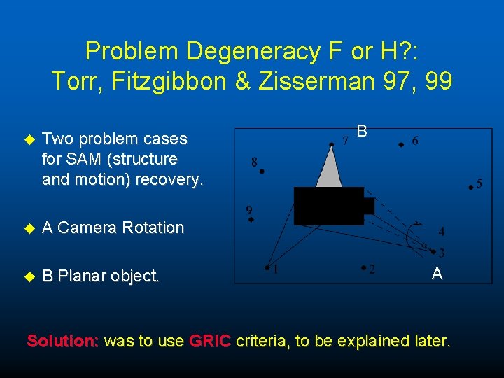 Problem Degeneracy F or H? : Torr, Fitzgibbon & Zisserman 97, 99 u Two