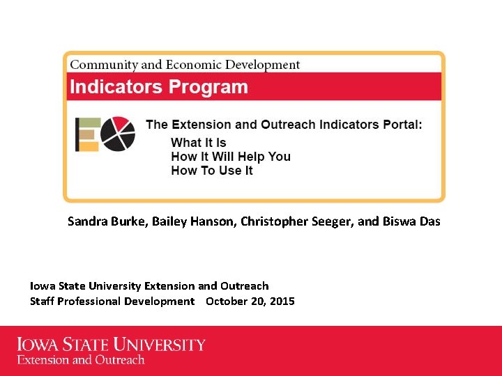 Sandra Burke, Bailey Hanson, Christopher Seeger, and Biswa Das Iowa State University Extension and