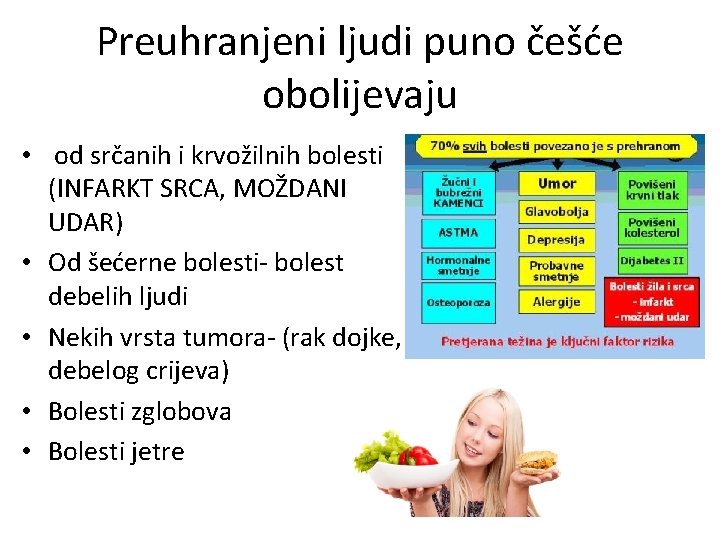 Preuhranjeni ljudi puno češće obolijevaju • od srčanih i krvožilnih bolesti (INFARKT SRCA, MOŽDANI