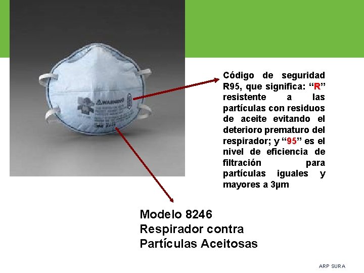 Código de seguridad R 95, que significa: “R” resistente a las partículas con residuos