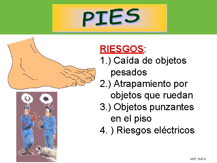 RIESGOS: 1. ) Caída de objetos pesados 2. ) Atrapamiento por objetos que ruedan