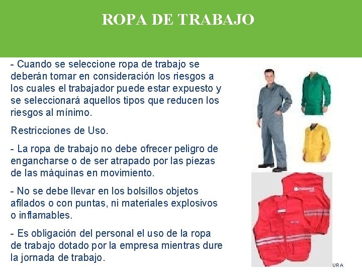 ROPA DE TRABAJO - Cuando se seleccione ropa de trabajo se deberán tomar en