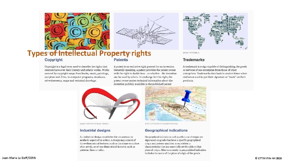 Types of Intellectual Property rights Jean-Marie Le Goff/CERN © CTTM IFIN-HH 2018 