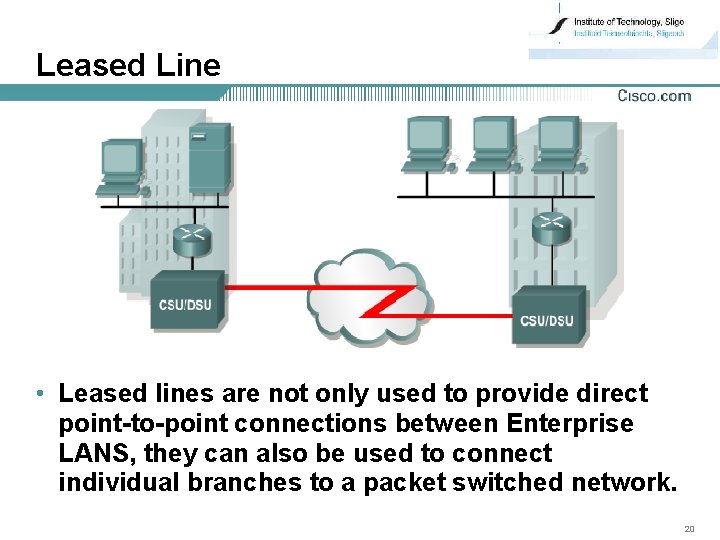 Leased Line • Leased lines are not only used to provide direct point-to-point connections