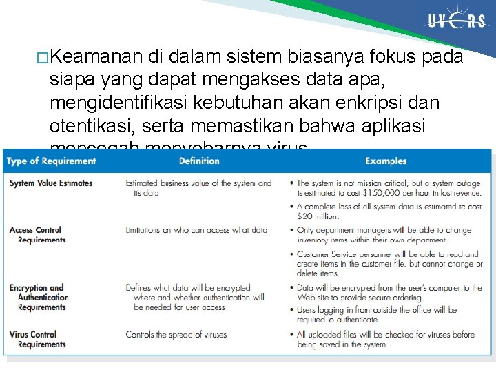 � Keamanan di dalam sistem biasanya fokus pada siapa yang dapat mengakses data apa,