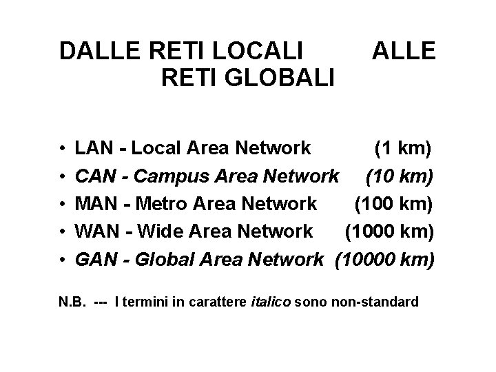 DALLE RETI LOCALI RETI GLOBALI • • • ALLE LAN - Local Area Network