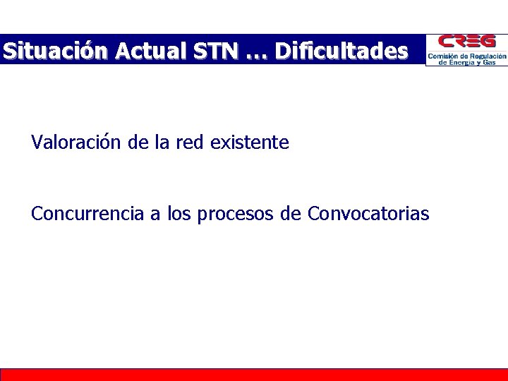 Situación Actual STN … Dificultades Valoración de la red existente Concurrencia a los procesos Situación Actual STN … Dificultades Valoración de la red existente Concurrencia a los procesos