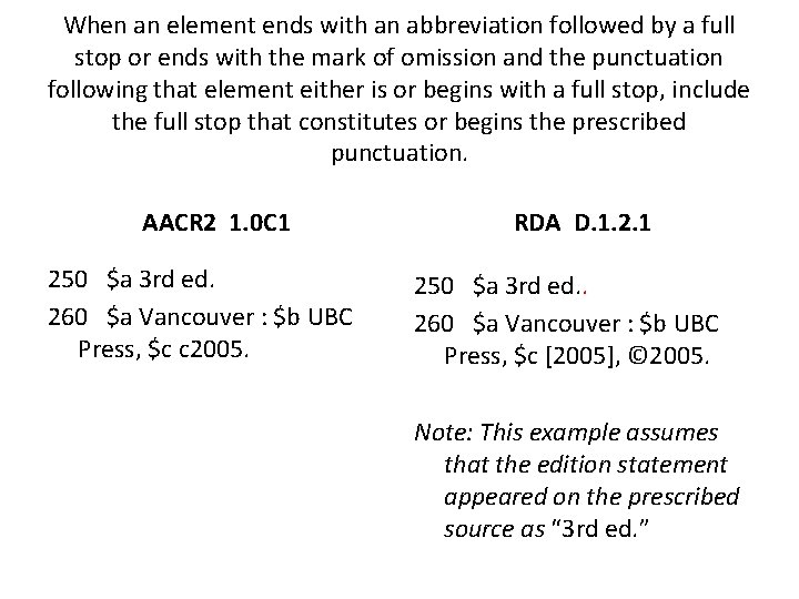 When an element ends with an abbreviation followed by a full stop or ends