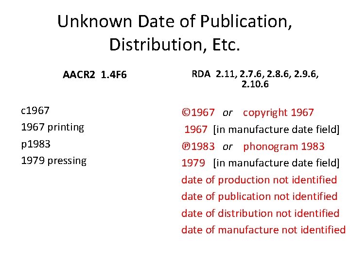 Unknown Date of Publication, Distribution, Etc. AACR 2 1. 4 F 6 c 1967