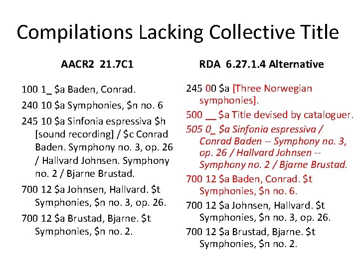 Compilations Lacking Collective Title AACR 2 21. 7 C 1 100 1_ $a Baden,